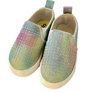 Tahari Girls Toddler 5 Colorful Sparkle Sneakers Slip On Rhinestones Rainbow